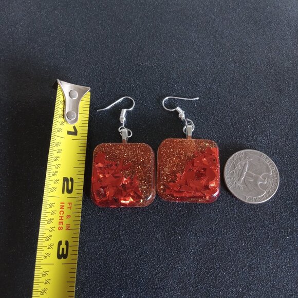 Fall Autumn colored square dangle earrings new handmade resin with silver hooks - Picture 2 of 4